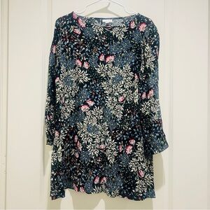 J. Jill Women's Size Large blouse Tunic Top Floral flutter 3/4 bell Sleeve Boho